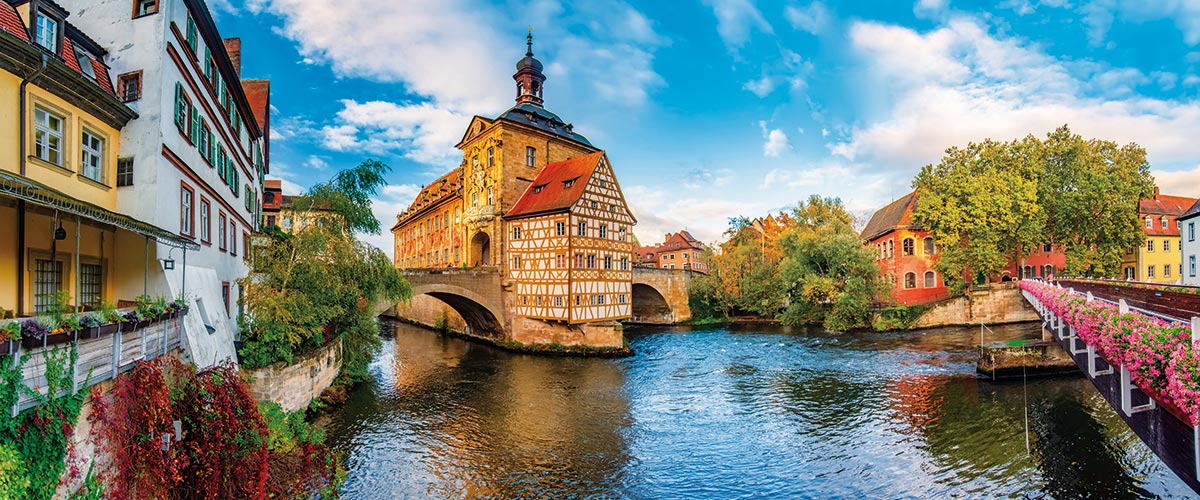 Historic buildings by the river in Bamberg, Germany